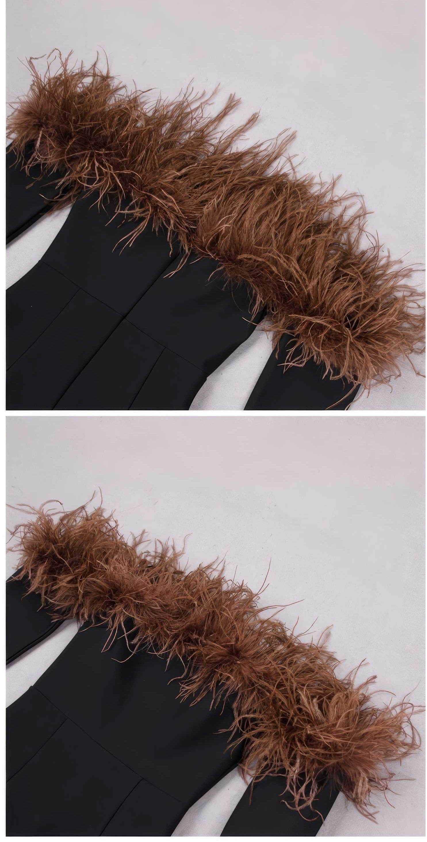 Strapless Off-Shoulder Feather Trimmed Dress