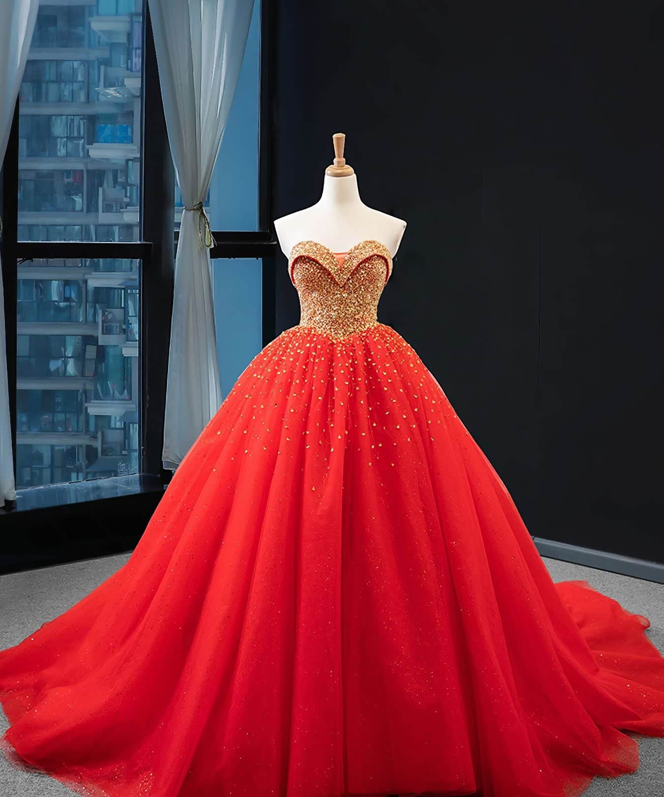 Strapless Sequined Bodice Navy Blue Quinceanera Dress - L4Y3B US 2 / Red