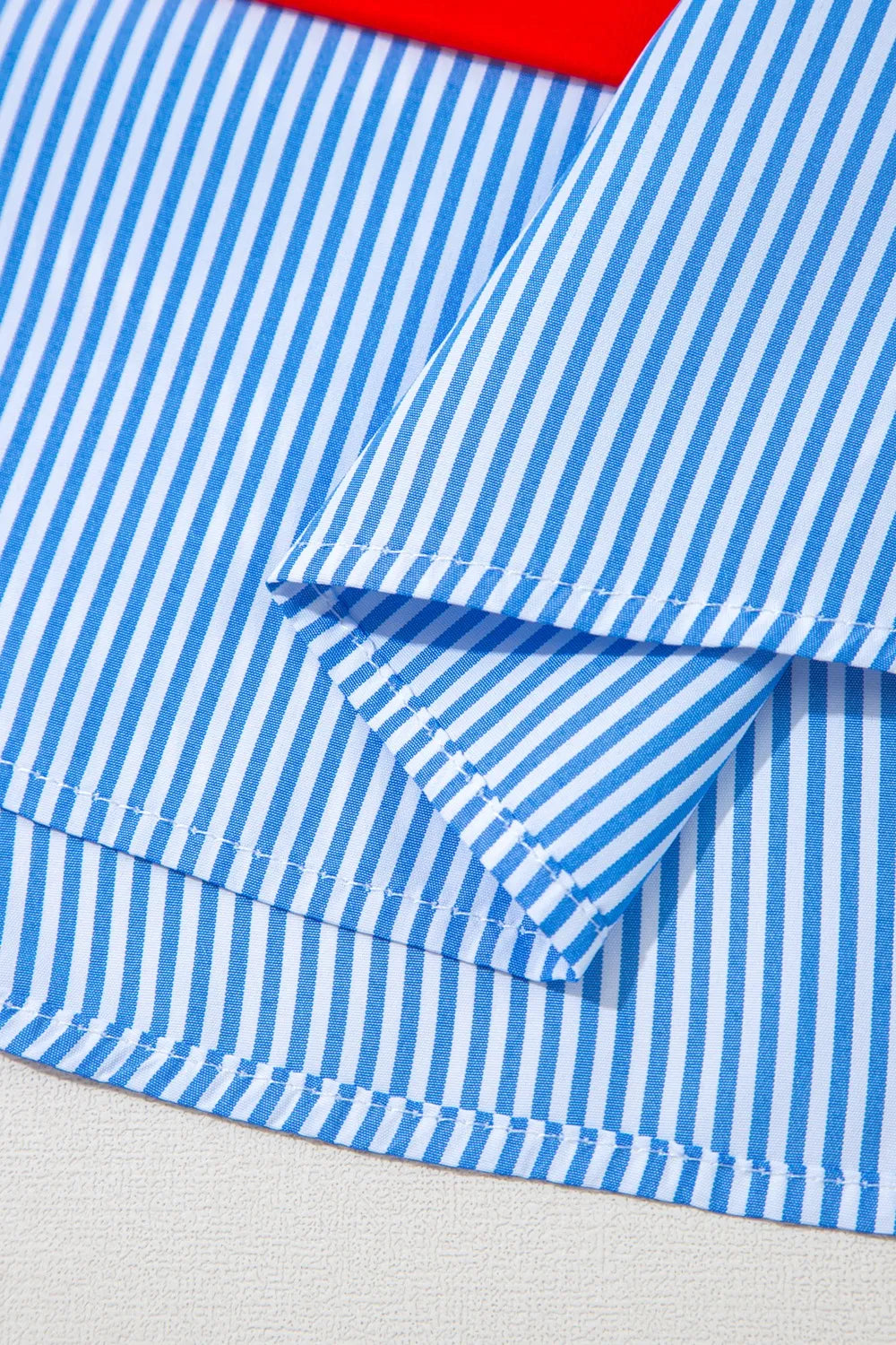 Stripe Collar V Neck Cuffed Dolman Short Sleeve Top