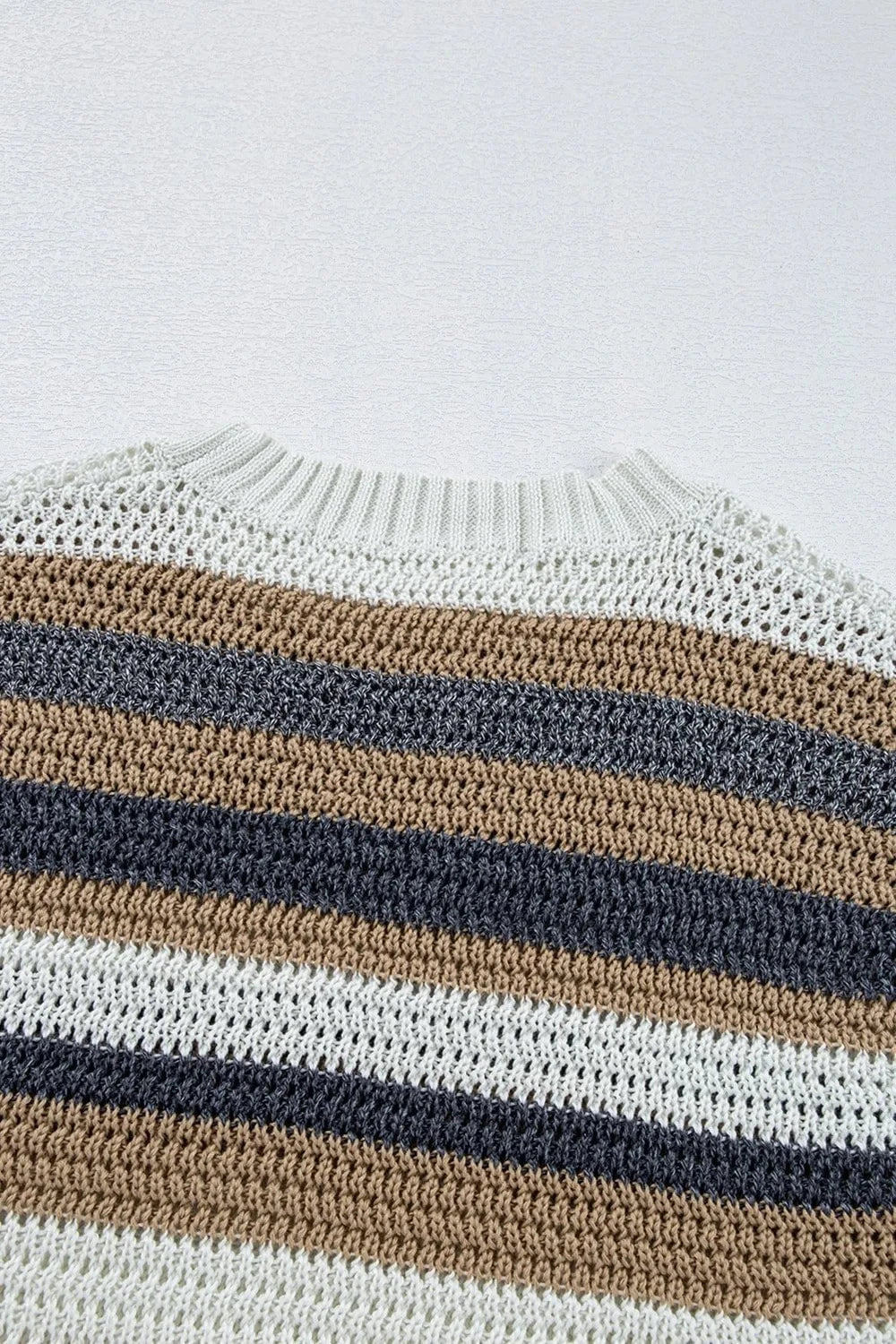 Stripe Color Block Eyelet Knit Short Sleeve Knit Top