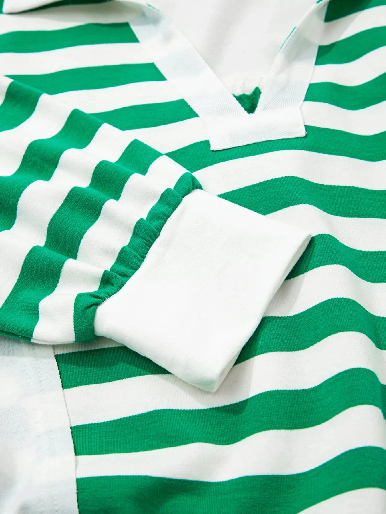 Stripe Colorblock Collared V Neck Cropped Top