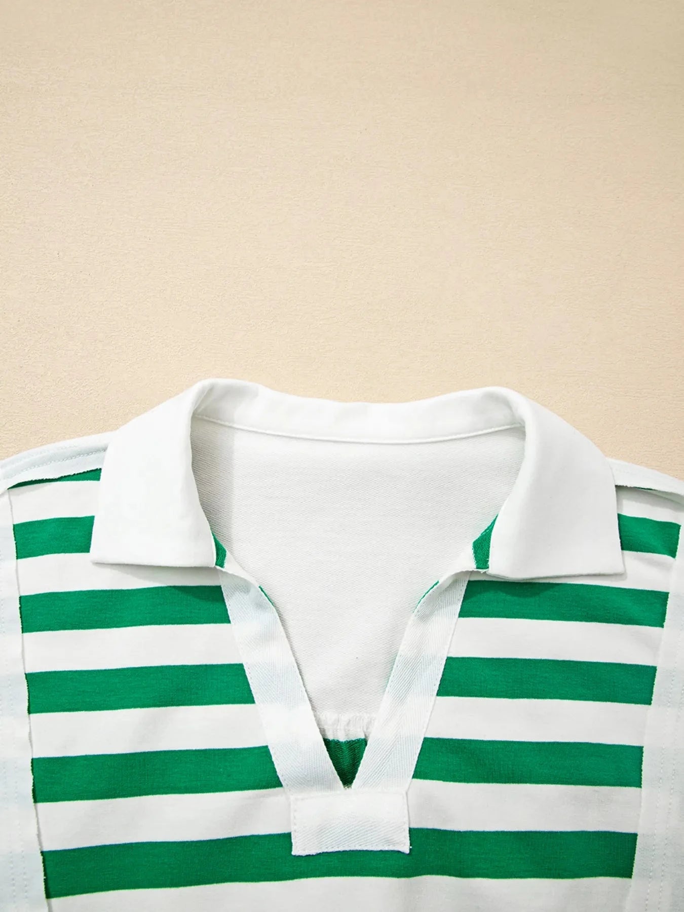 Stripe Colorblock Collared V Neck Cropped Top