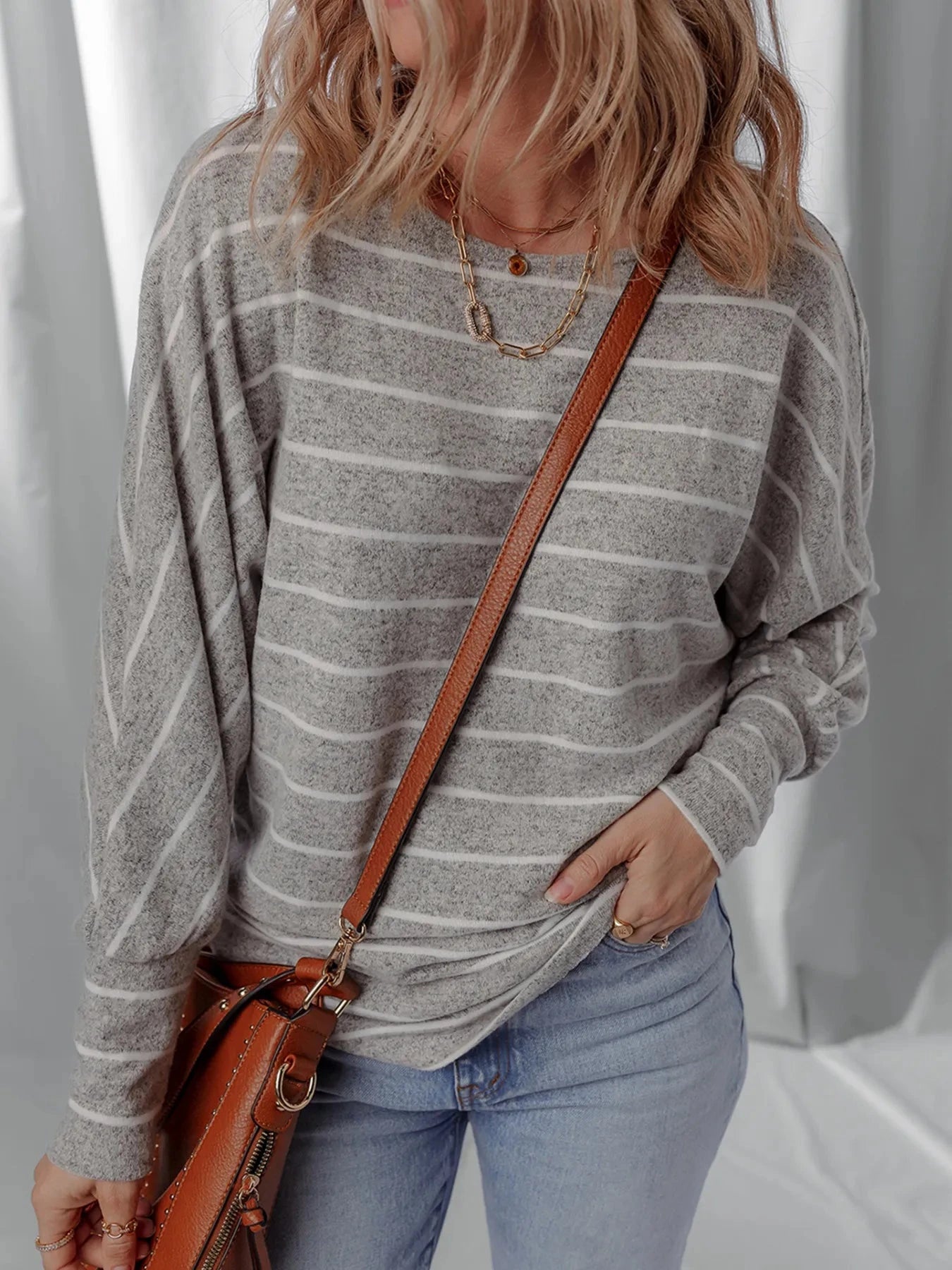 Stripe Dolman Sleeve Drop Shoulder Top