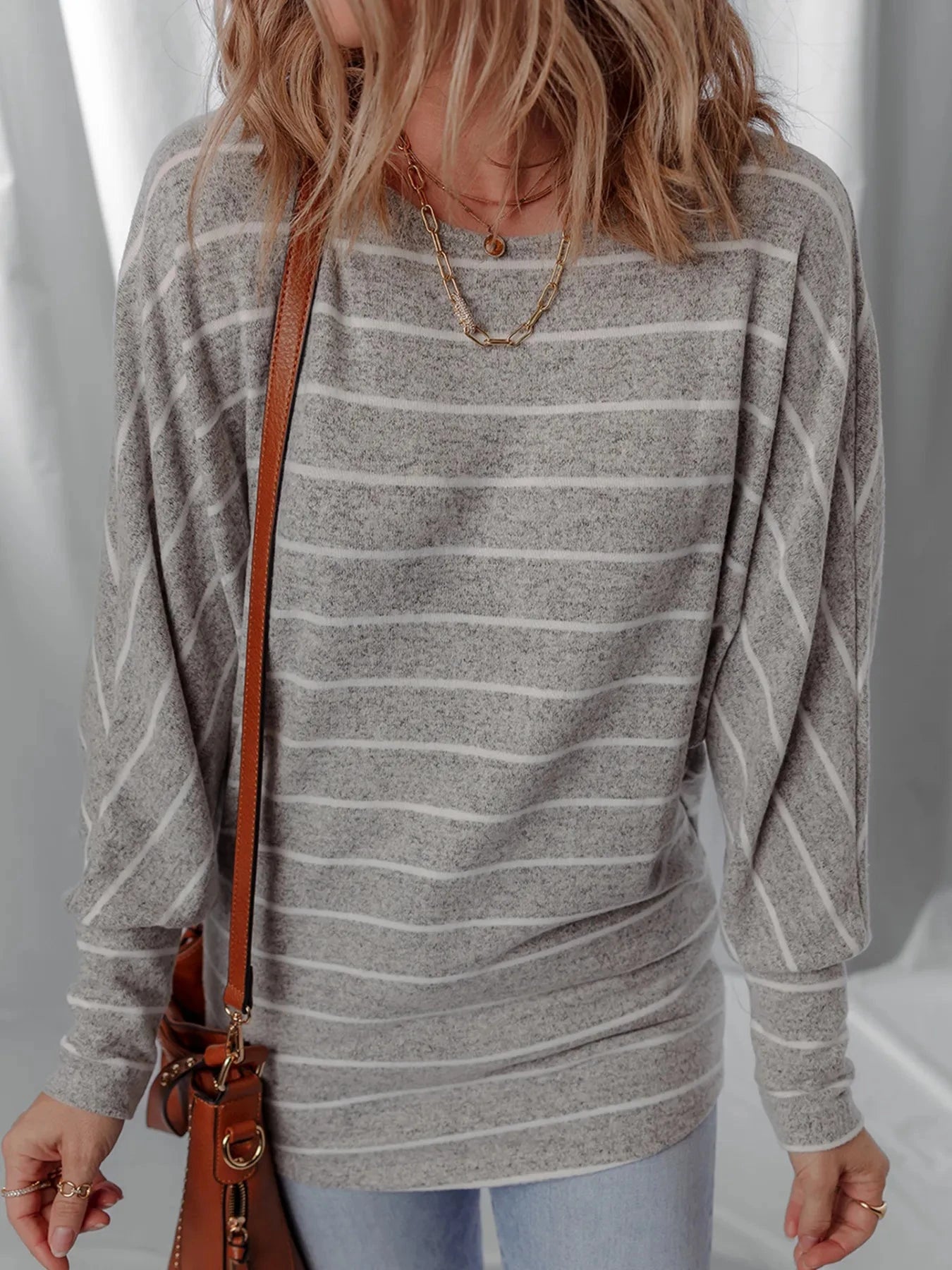 Stripe Dolman Sleeve Drop Shoulder Top