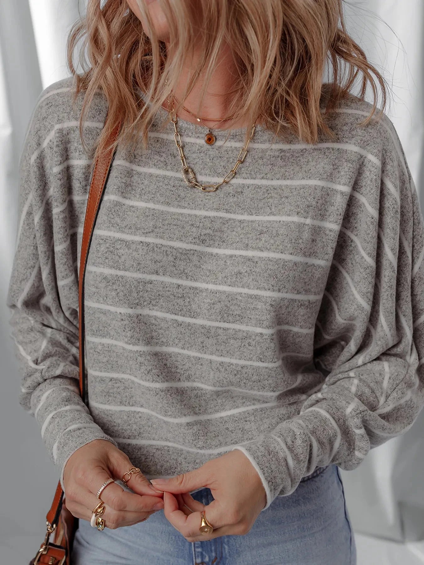 Stripe Dolman Sleeve Drop Shoulder Top