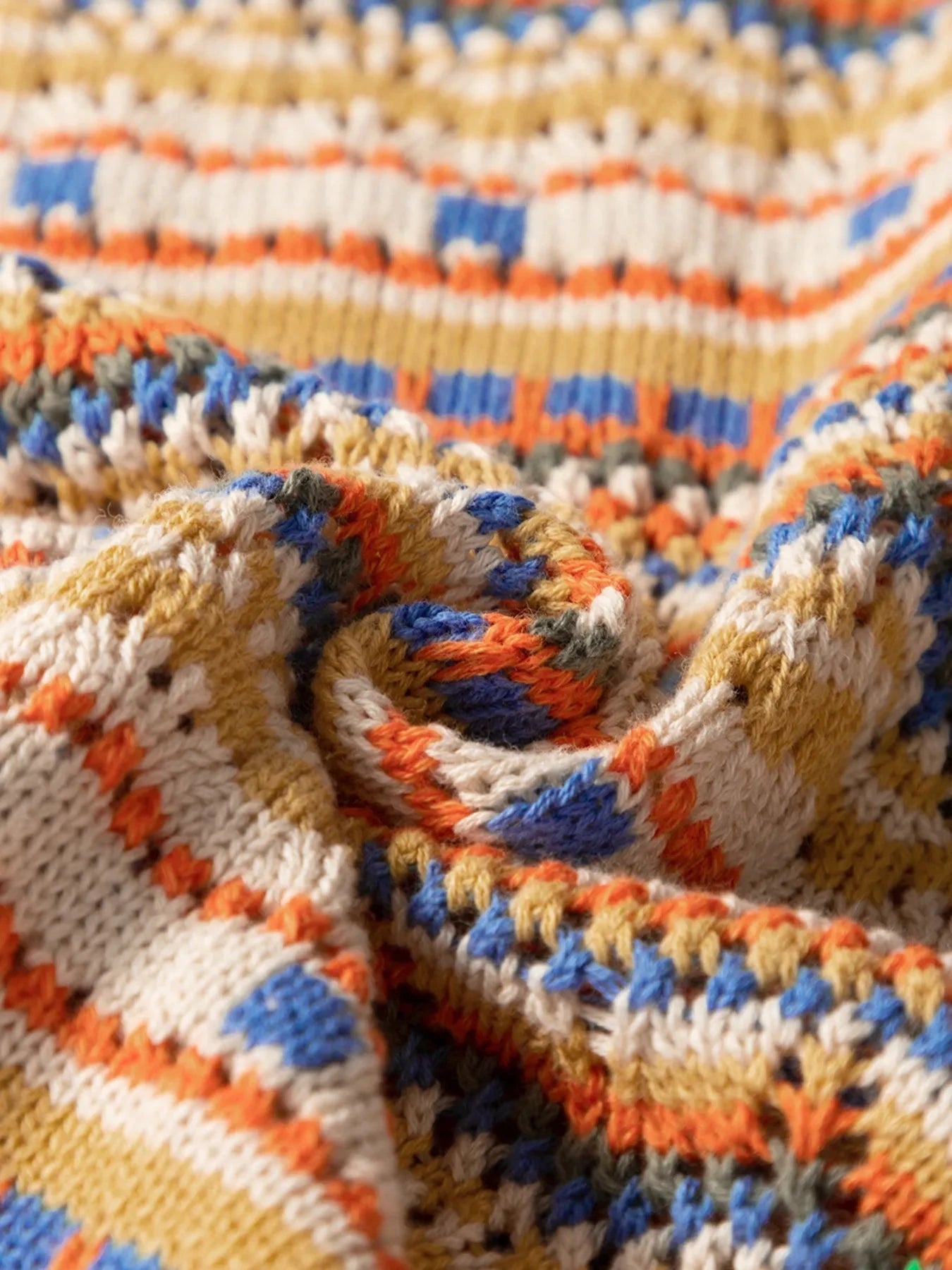 Stripe Eyelet Crochet Round Neck Sweater Vest