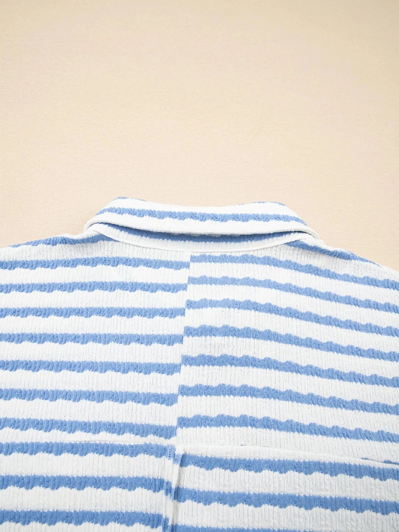 Stripe Half Button Collared Chest Pockets Loose Fit Blouse