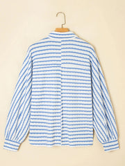 Stripe Half Button Collared Chest Pockets Loose Fit Blouse
