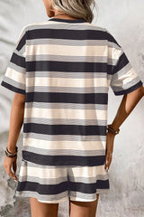 Stripe Half Sleeve T-Shirt and High Waist Pocketed Shorts Set