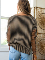 Stripe Thermal Knit Drop Shoulder Casual Top