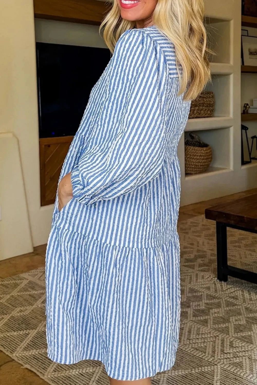 Stripe Tiered Shift Dress with Pockets