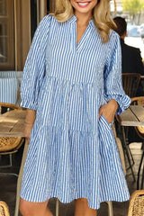 Stripe Tiered Shift Dress with Pockets