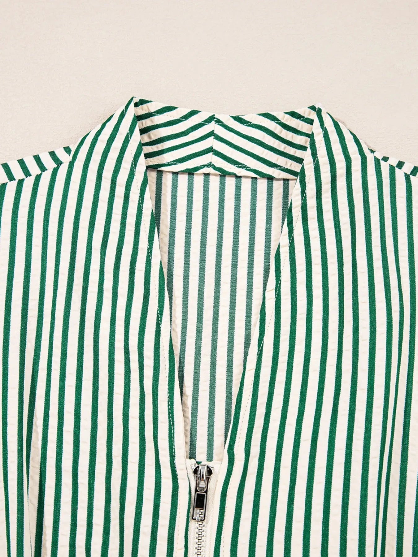 Stripe V Neck Zip Front Cinched High Waist Midi Dress