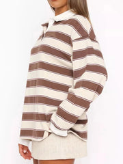 Striped Button Detail Long Sleeve Polo