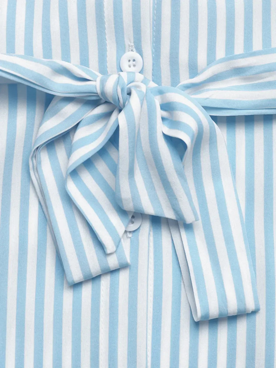 Striped Button-Down Midi Shirt Dress with Ruffle Sleeves
