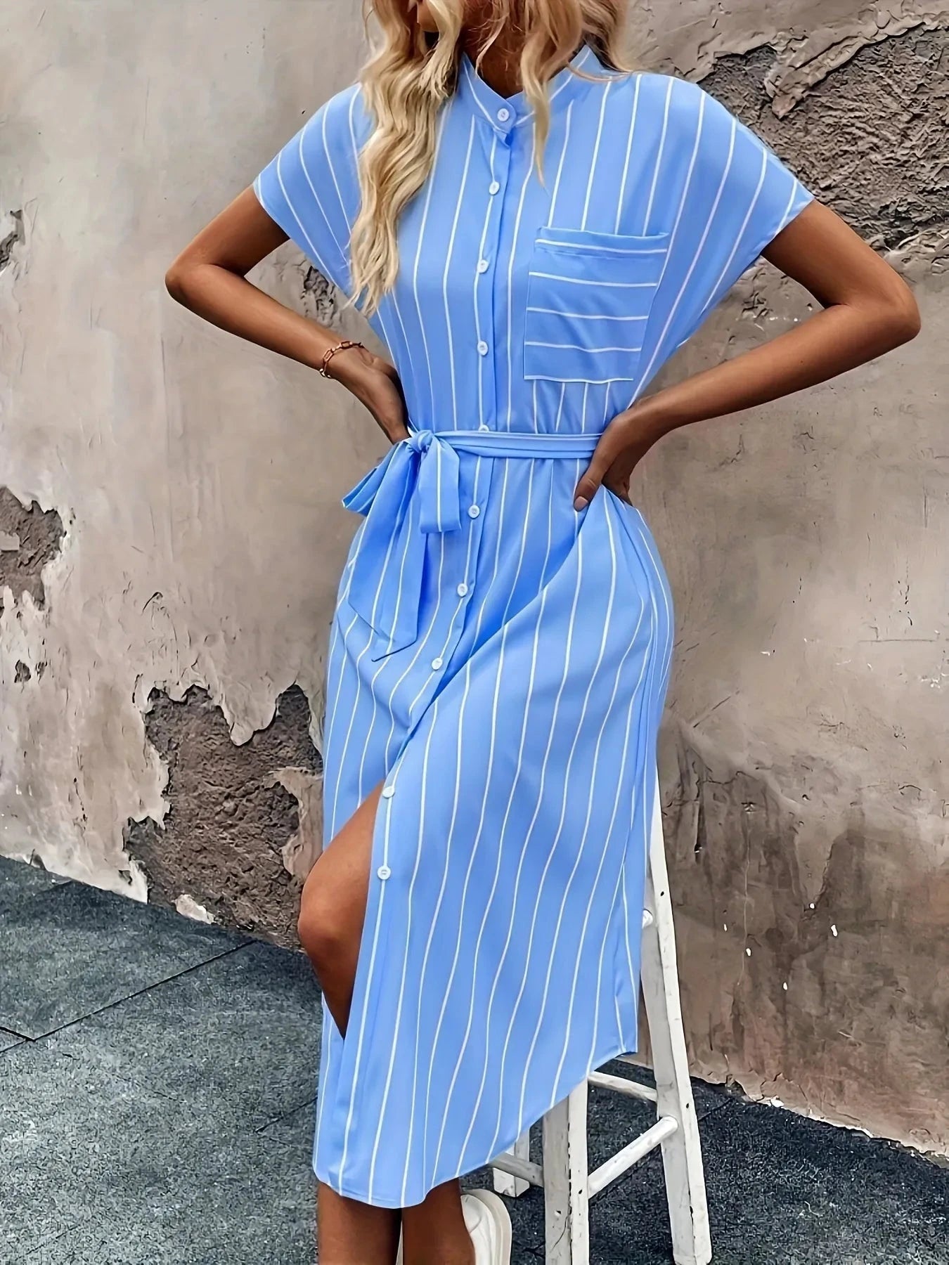 Striped Button-Down Shirt Dress