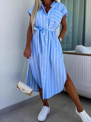 Striped Button-Down Shirt Dress