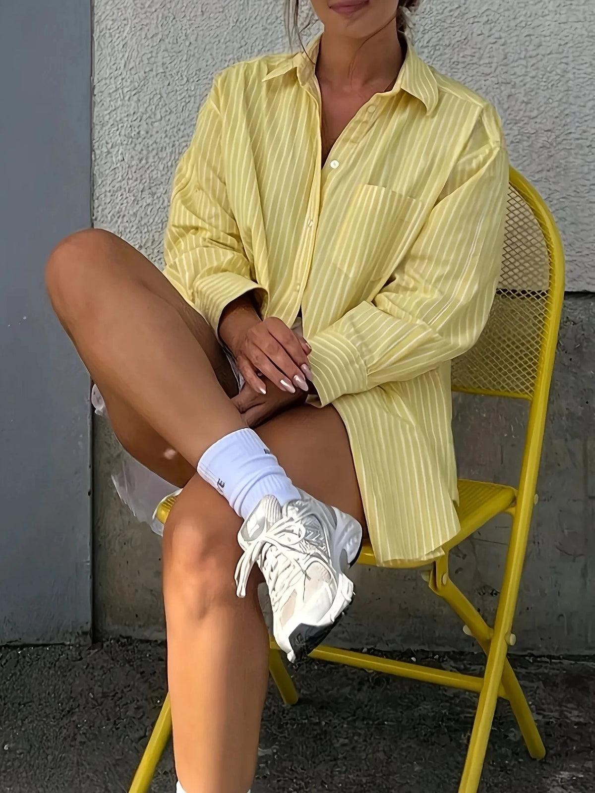 Striped Button-Down Shirt Yellow / S