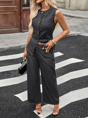Striped Button Down Tank and Pants Denim Set Striped Suit / S