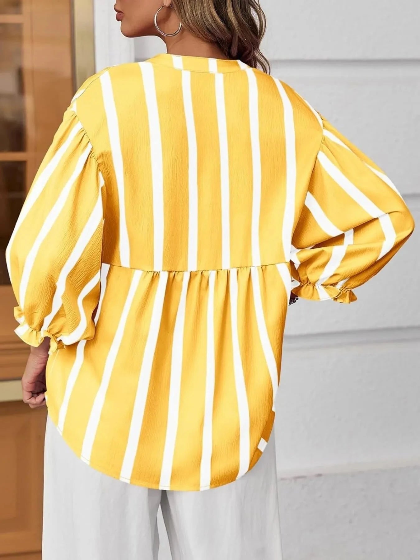 Striped Button Front Notched Blouse