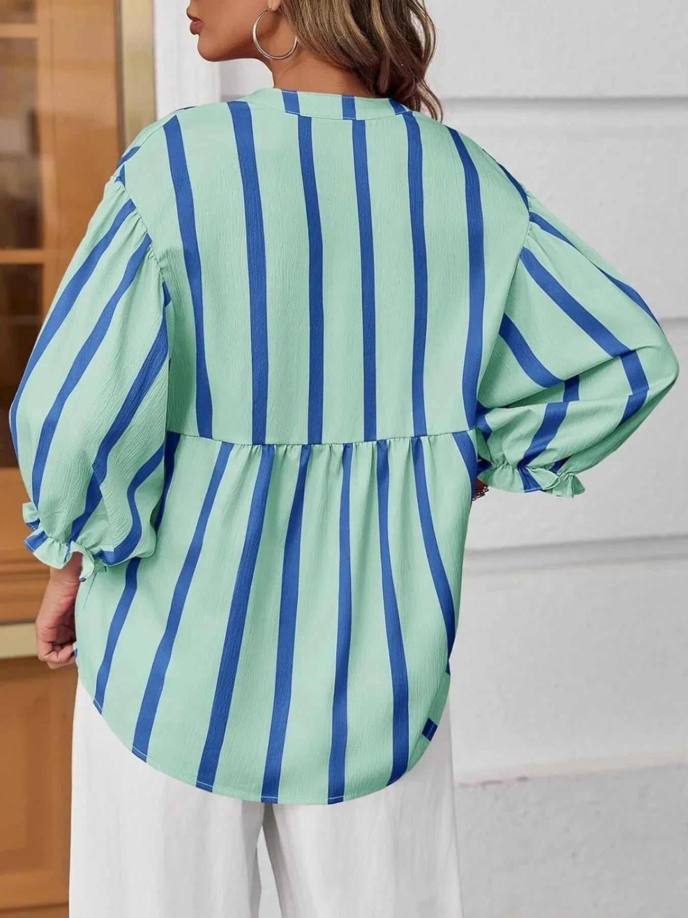Striped Button Front Notched Blouse
