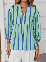 Striped Button Front Notched Blouse