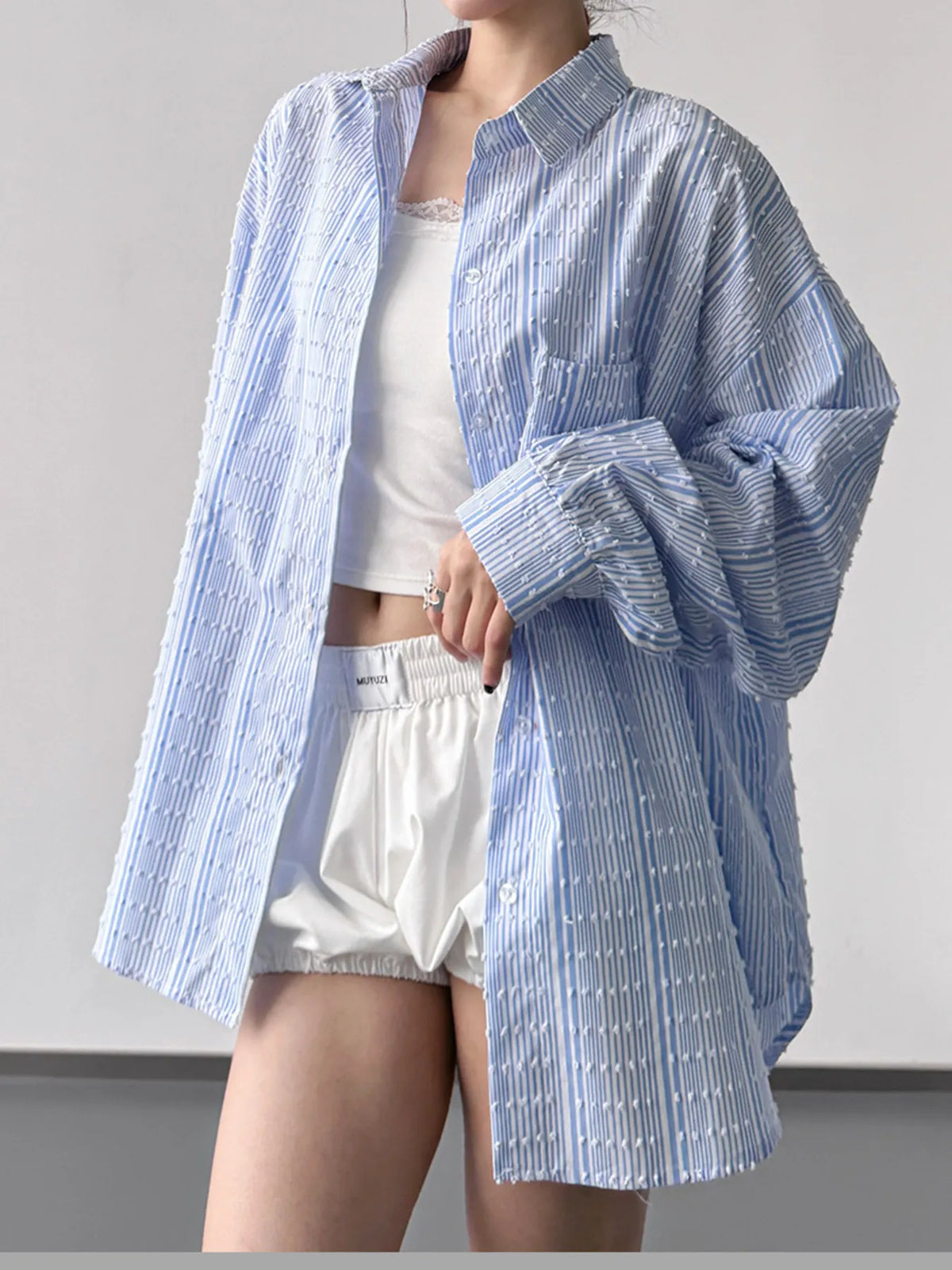 Striped Button Up Long Sleeve Shirt Blue / S
