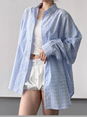 Striped Button Up Long Sleeve Shirt Blue / S