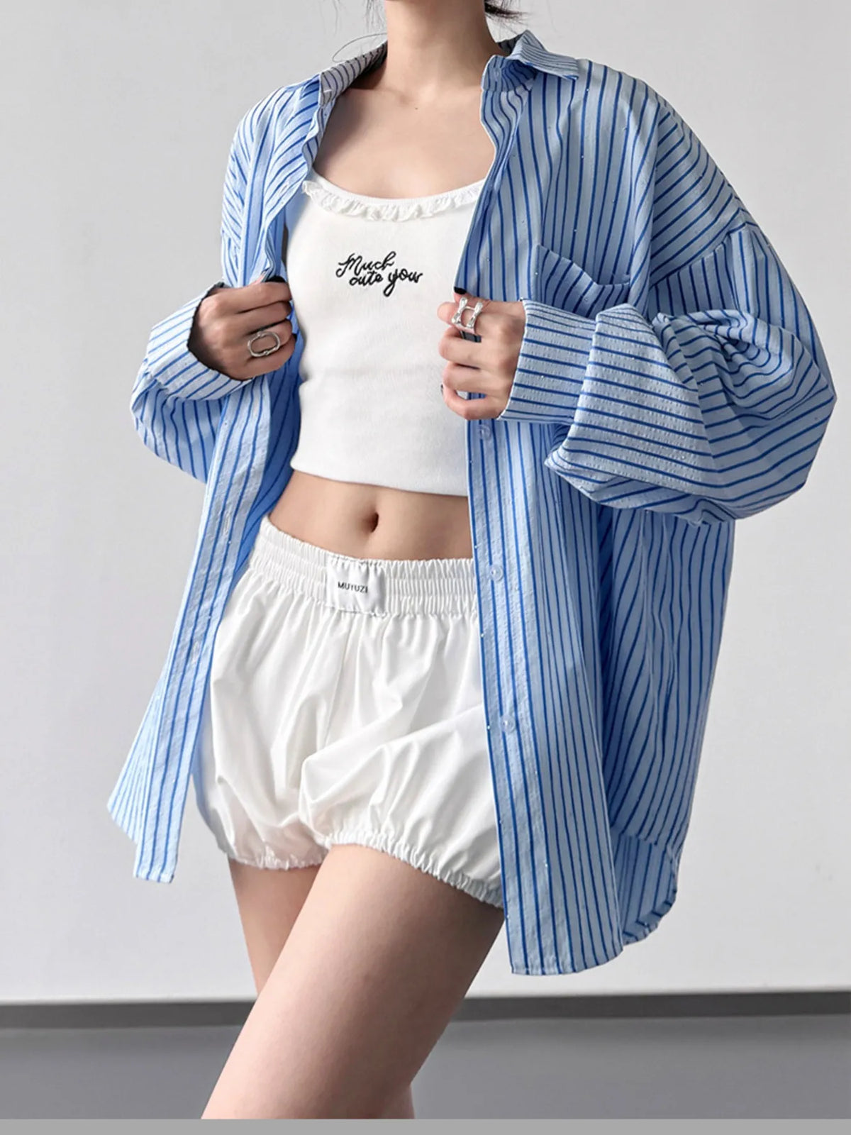 Striped Button Up Long Sleeve Shirt Blue / S