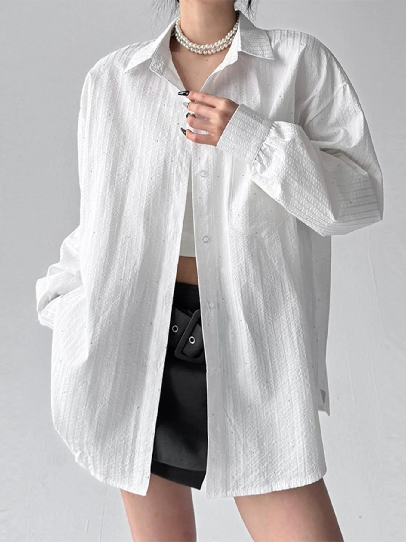 Striped Button Up Long Sleeve Shirt White / S