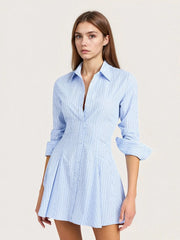 Striped Button Up Shirt Dress Light Blue / S