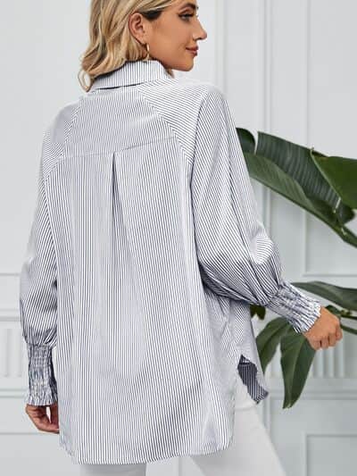 Striped Collared Neck Long Sleeve Shirt