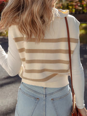 Striped Half-Zip Ribbed Knit Sweater Vest