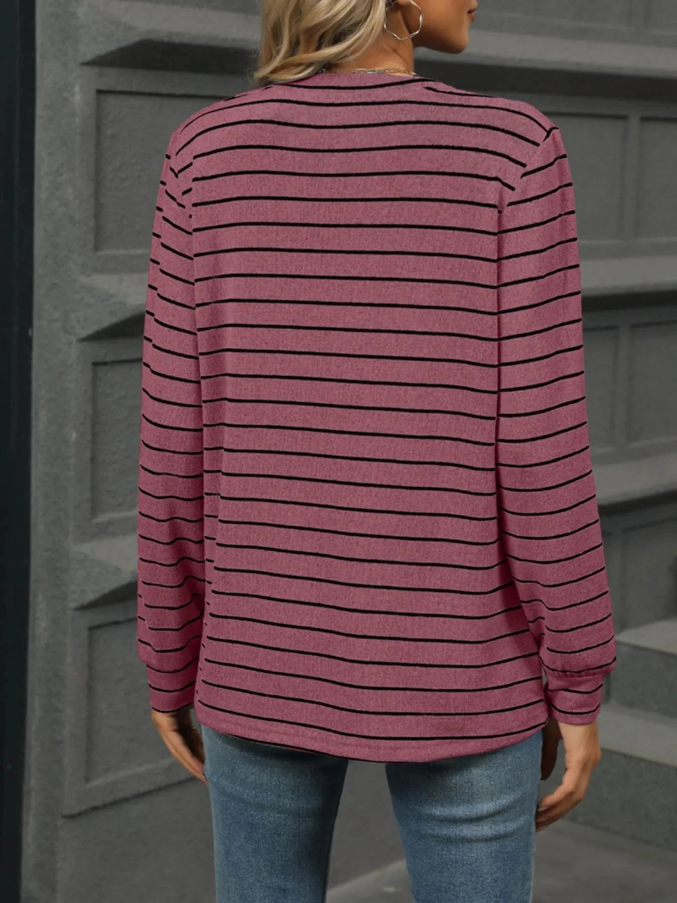 Striped Henley T-Shirt with Button Detail