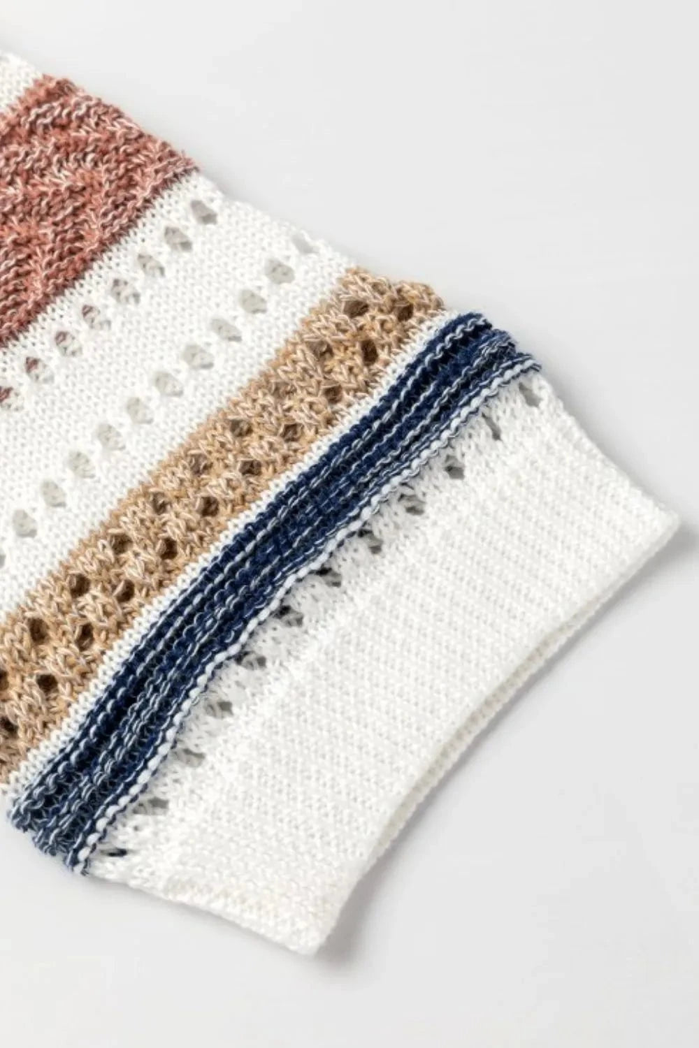 Striped Hollow Out Half Sleeve Knit Top