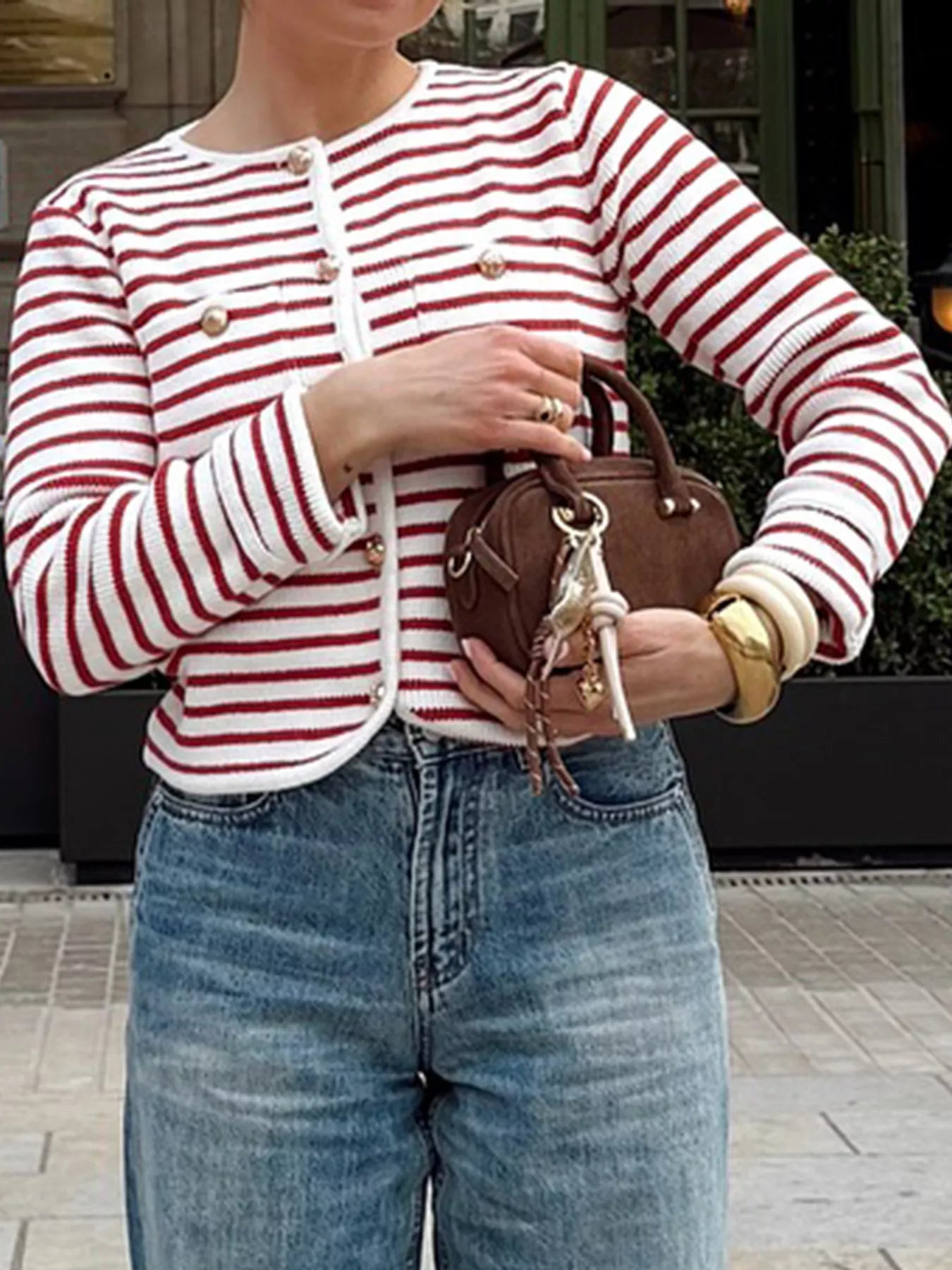 Striped Knit Button Up Cardigan