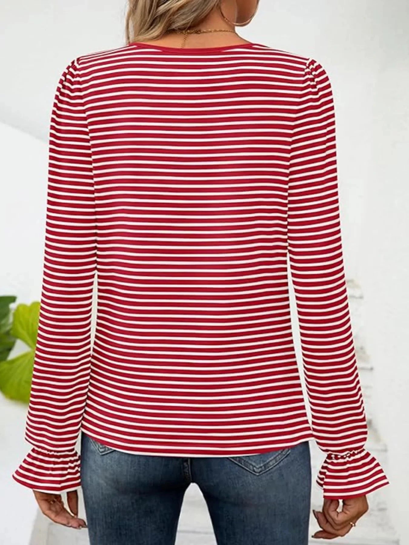 Striped Long Sleeve T-Shirt with Square Neckline