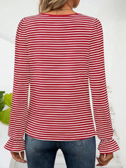 Striped Long Sleeve T-Shirt with Square Neckline