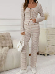 Striped Long Sleeve Top and Pants Set