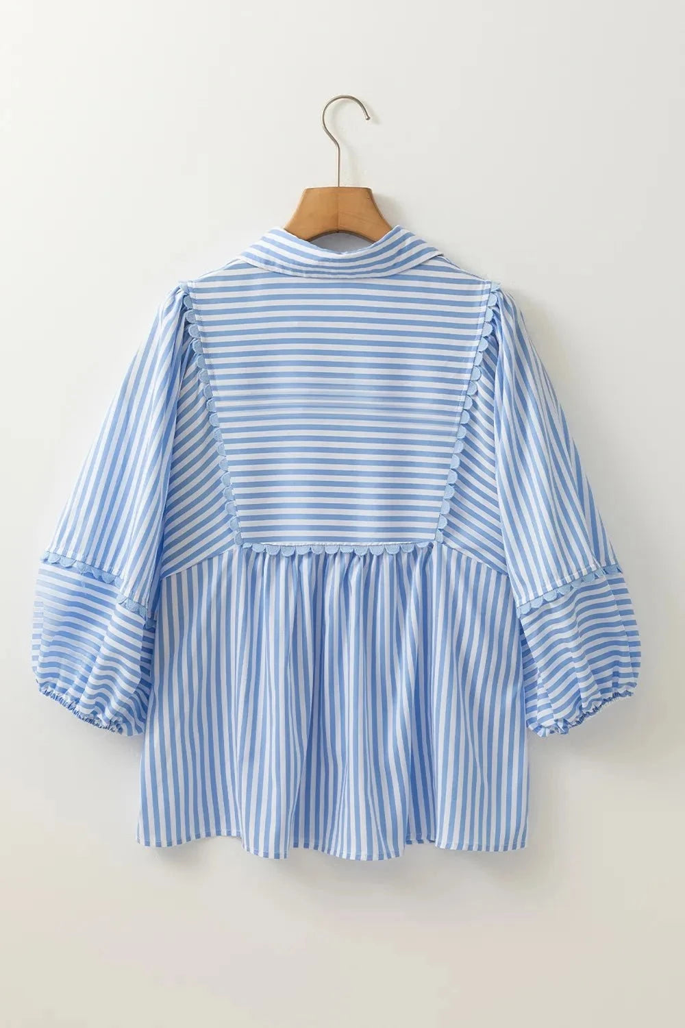 Striped Notched 3/4 Sleeve Blouse