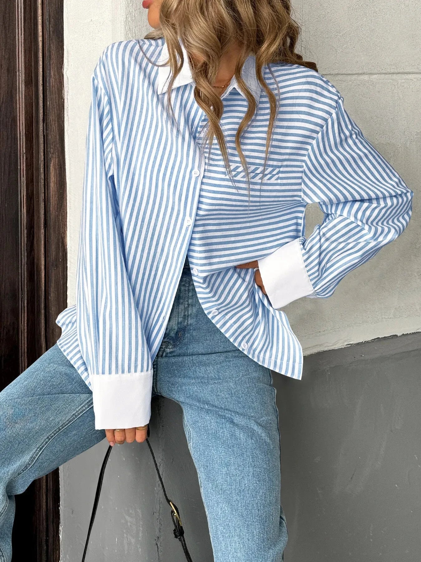 Striped Oversized Button-Up Shirt