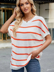 Striped Oversized Casual Sweater with Relaxed Fit Orange / S