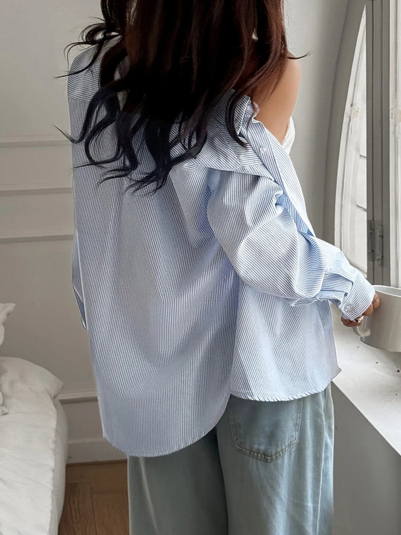 Striped Oversized Relaxed Fit Button-Down Shirt