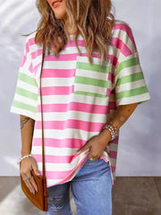 Striped Oversized Short Sleeve T-Shirt Pink / S