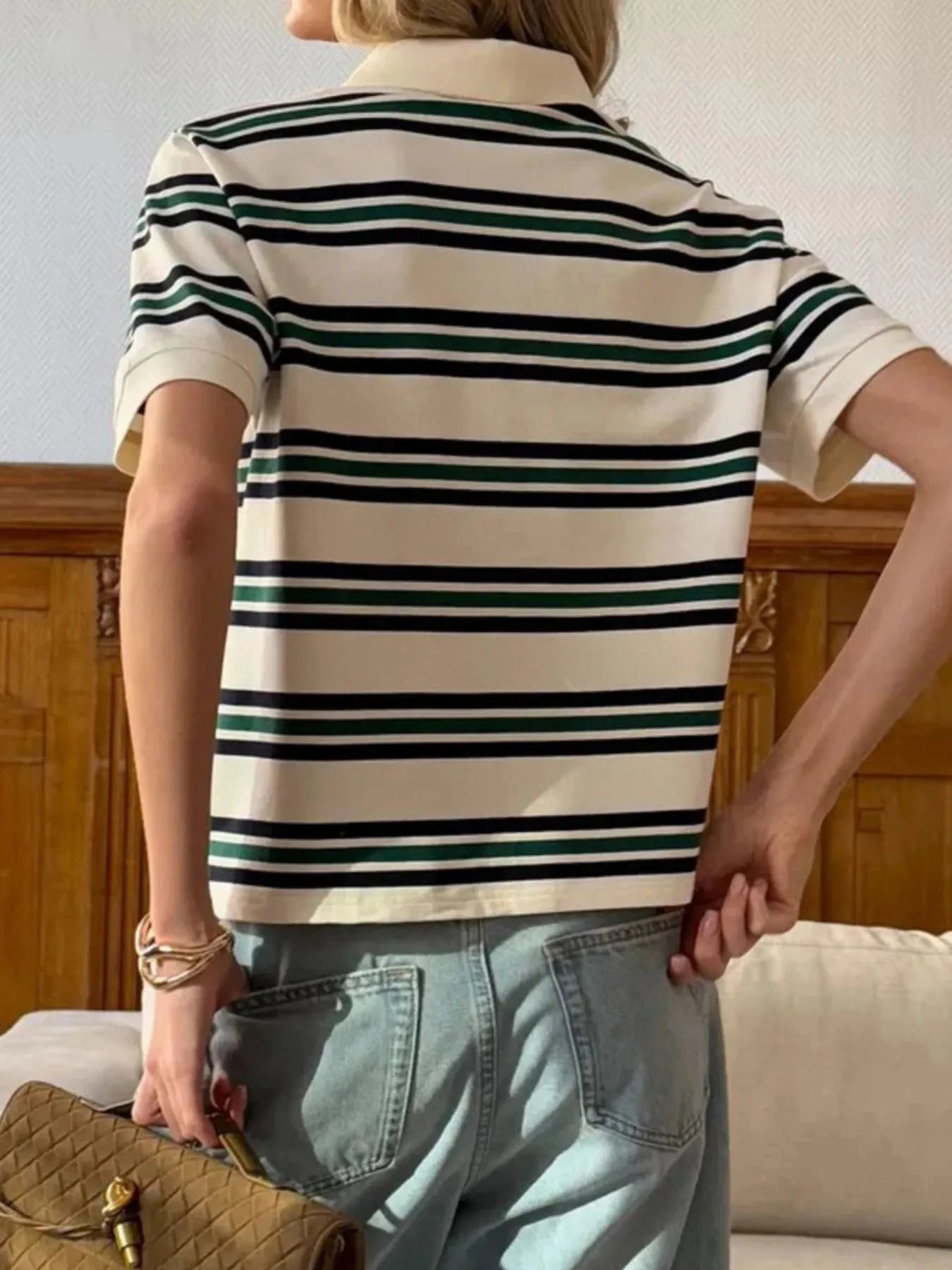 Striped Polo T-Shirt with Contrast Collar