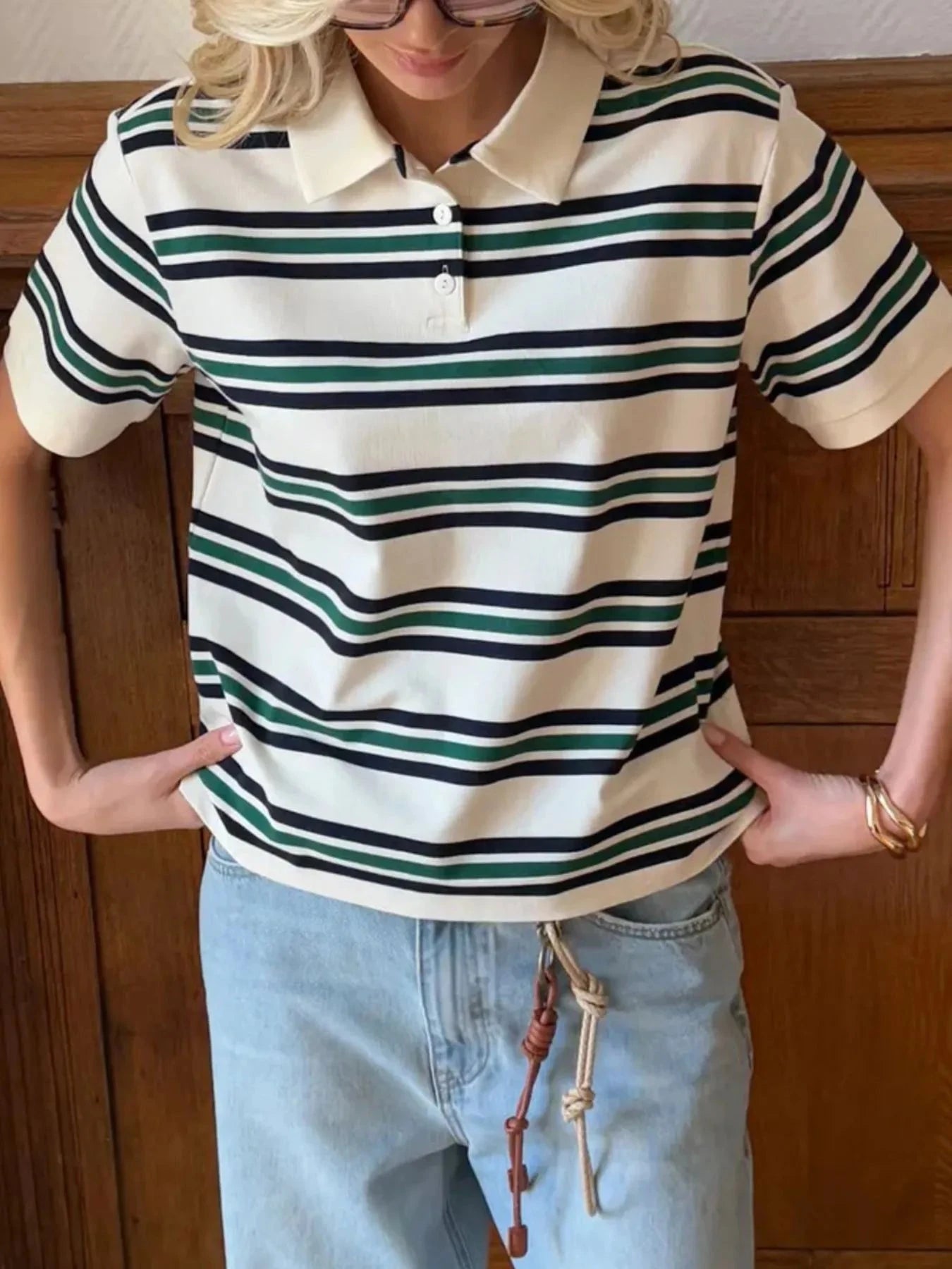 Striped Polo T-Shirt with Contrast Collar