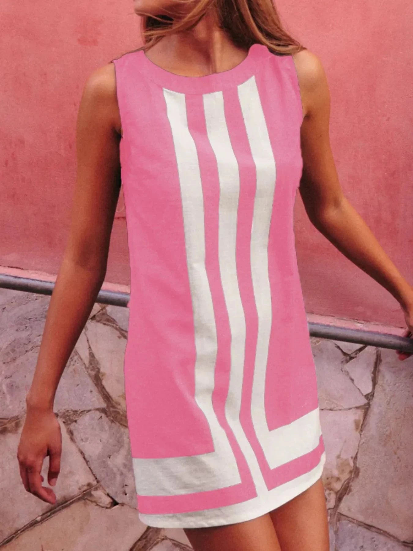 Striped Round Neck Sleeveless Dress