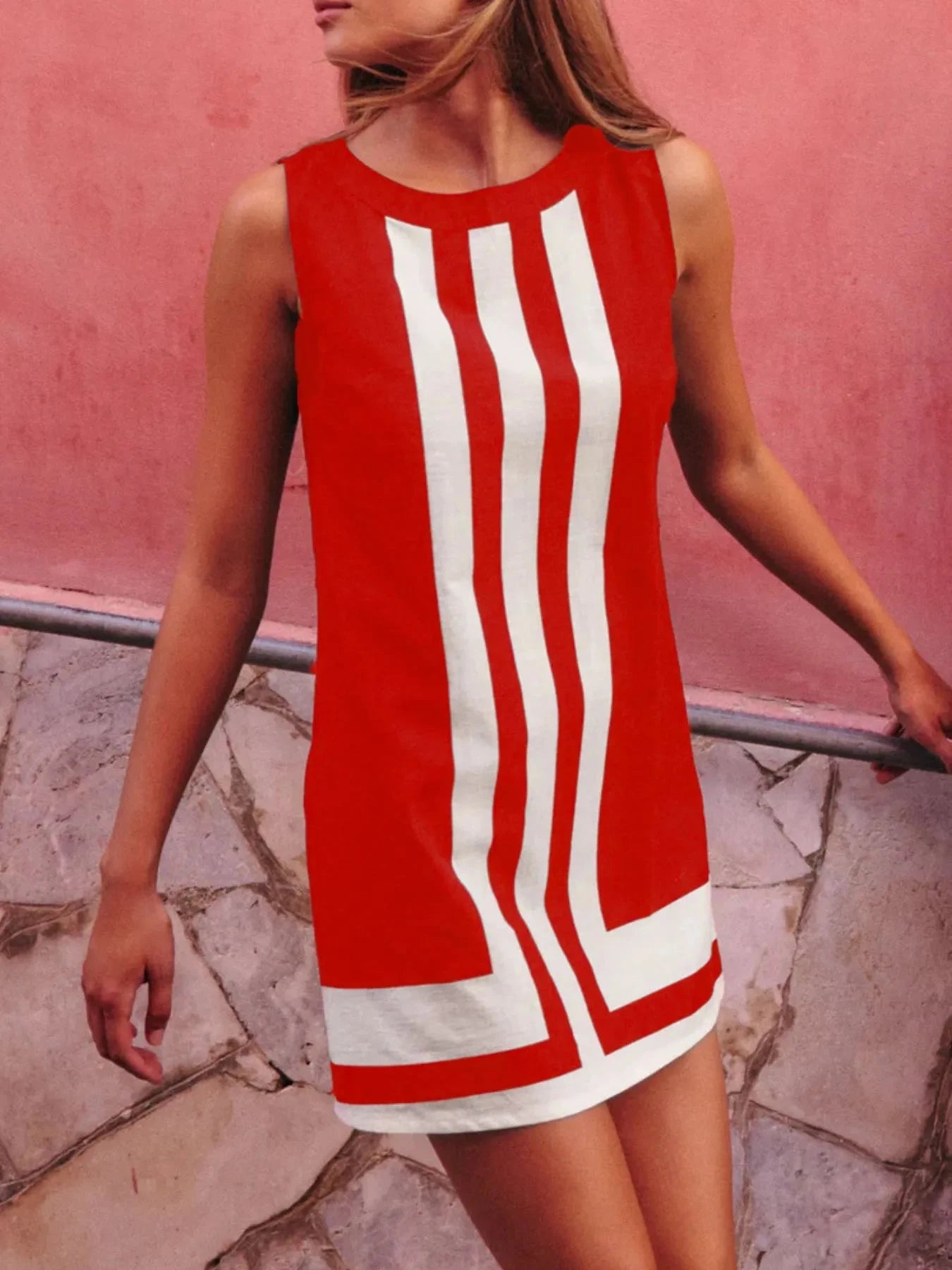 Striped Round Neck Sleeveless Dress