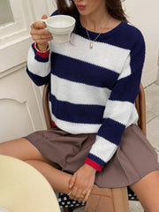 Striped Round Neck Sweater Blue / S