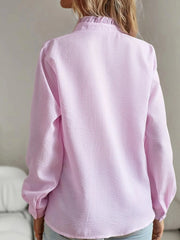 Striped Ruffle Detail Button-Up Blouse